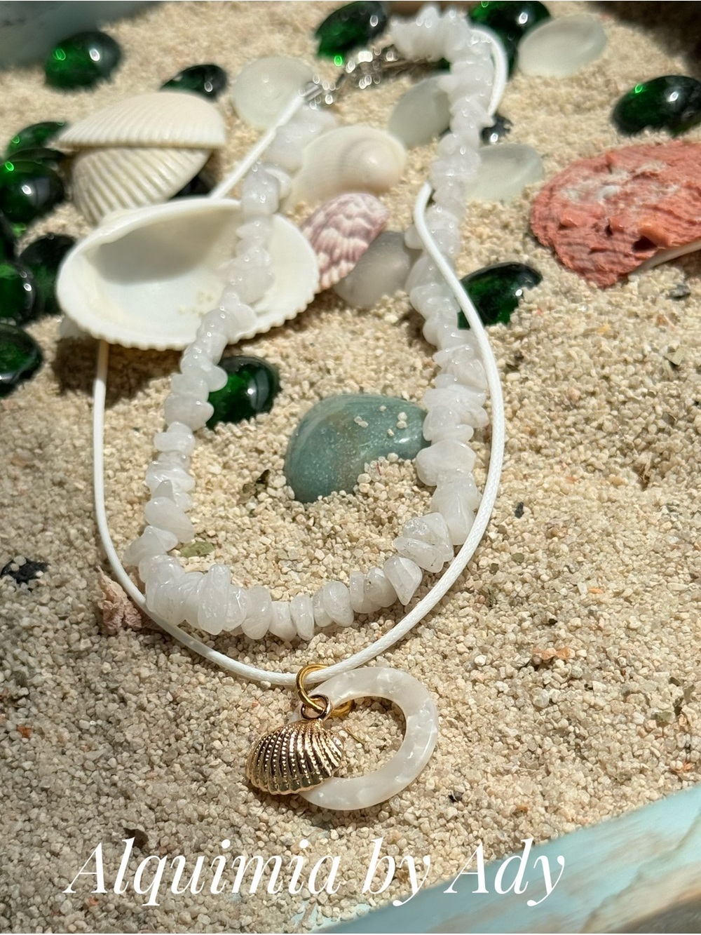 White Moonstone & Shell Double-Layer Necklace